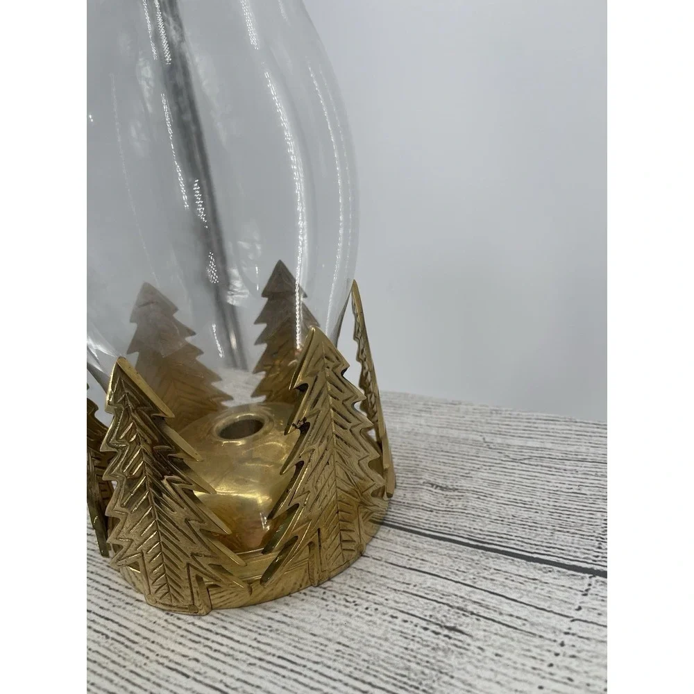 AMBROSIA HOLIDAY FORREST HURRICANE CHRISTMAS CANDLE BRASS‎ LAMP 12
